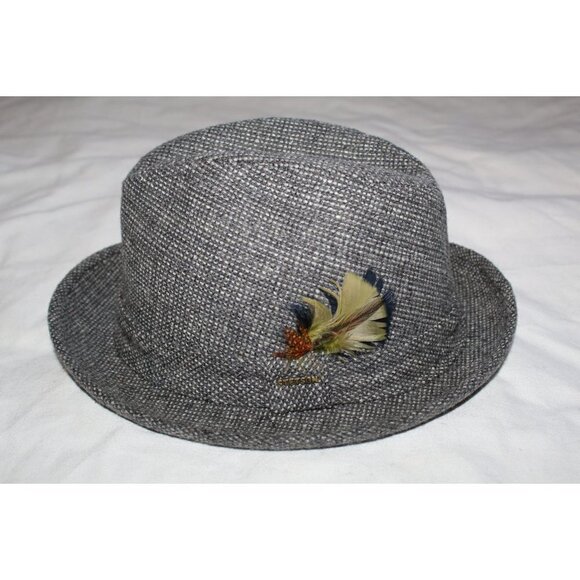 Stetson Tweed Fedora Wool Hat Size 7 1/4  black and white colorful feather - Picture 7 of 10